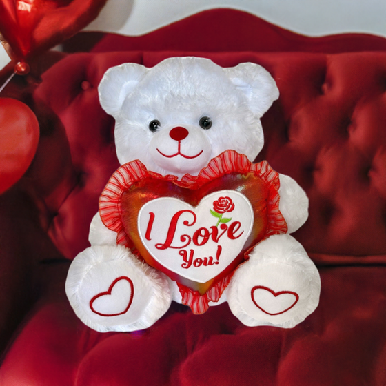 15" Musical Valentine Bear White with I Love You Heart & Light up cheek