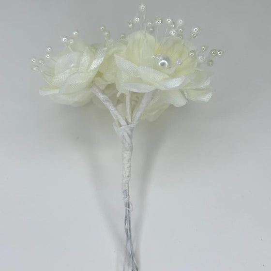 Organza and Satin Flower with Pearl Spray Ivory(72 Flowers)