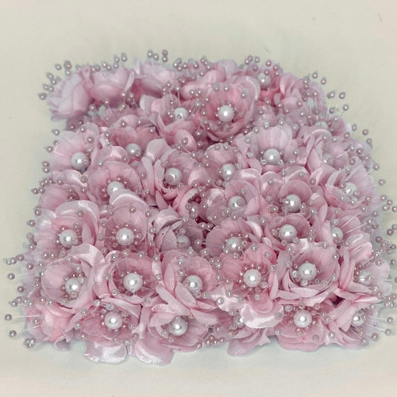 Organza and Satin Flower with Pearl Spray Pink(72 Flowers)