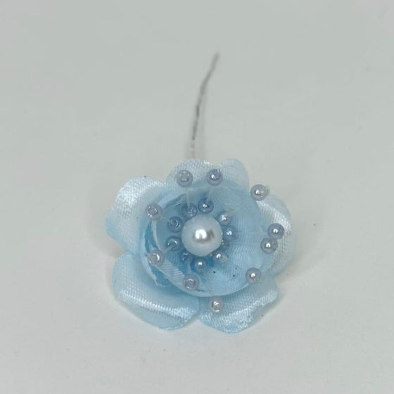 Organza and Satin Flower with Pearl Spray Pastel Blue(72 Flowers)