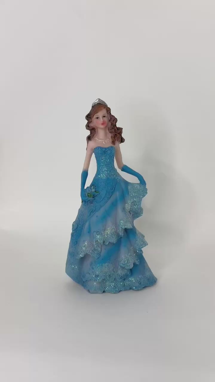 Charming 8-Inch Turquoise Princess Figurine Cake Topper for Celebrations