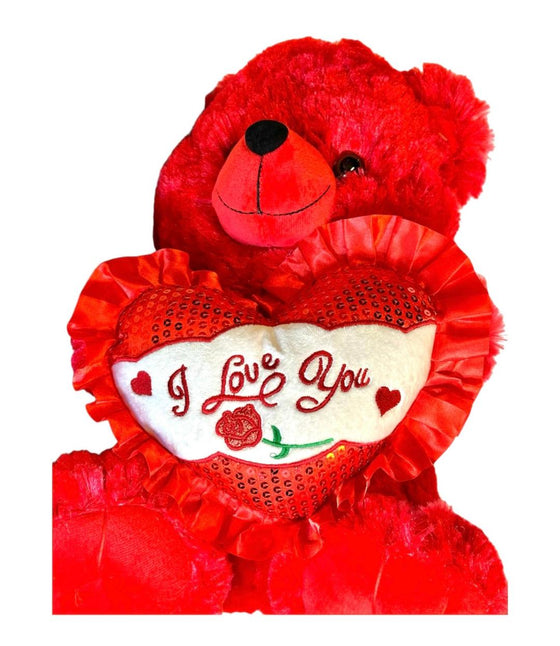 15" Musical Valentine Bear Red with I Love You Heart and Light Up Cheek (1 Piece)