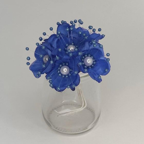 Organza and Satin Flower with Pearl Spray Royal Blue (72 Flowers)