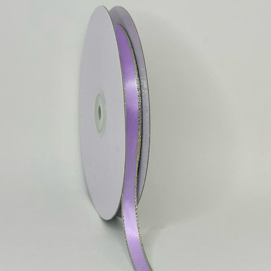 3/8" Double Face Satin Ribbon with Gold Edge Lavender 50 Yards