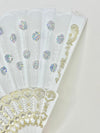 10 Pcs White Cloth Hand Fans with White Gold Plastic Handle