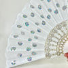 10 Pcs White Cloth Hand Fans with White Gold Plastic Handle