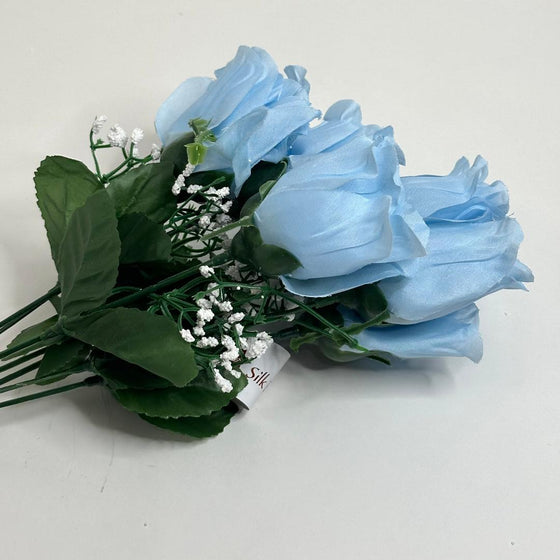 7 Heads Light Blue Artificial Closed Rose Bush (12 Bushes)