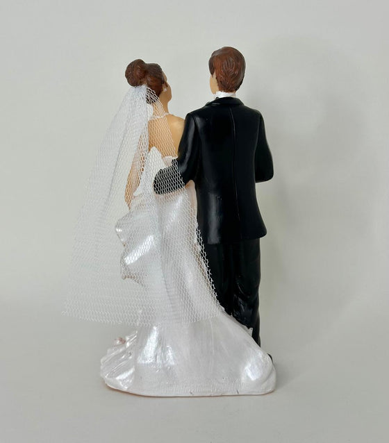 7" Poly Resin Wedding Cake Topper Couple with Flower Bouquet (1 Piece)