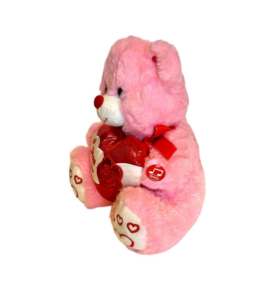 11" Pink Music Bear with I Love You Heart and Light up cheek (1 Piece)