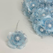  Organza and Satin Flower with Pearl Spray Pastel Blue(72 Flowers)