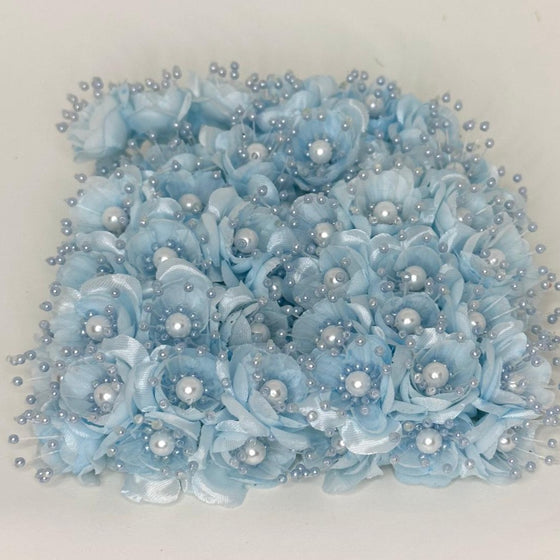 Organza and Satin Flower with Pearl Spray Pastel Blue(72 Flowers)