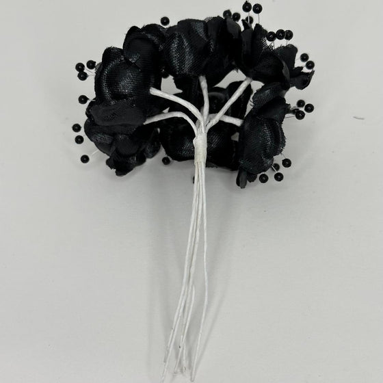 Organza and Satin Flower with Pearl Spray Black (72 Flowers)