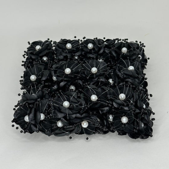 Organza and Satin Flower with Pearl Spray Black (72 Flowers)