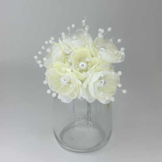 Organza and Satin Flower with Pearl Spray Ivory(72 Flowers)