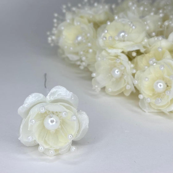 Organza and Satin Flower with Pearl Spray Ivory(72 Flowers)