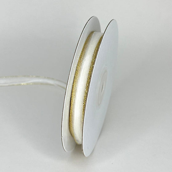 3/8" White Pull Bow Ribbon with Gold Edge (25 yard)