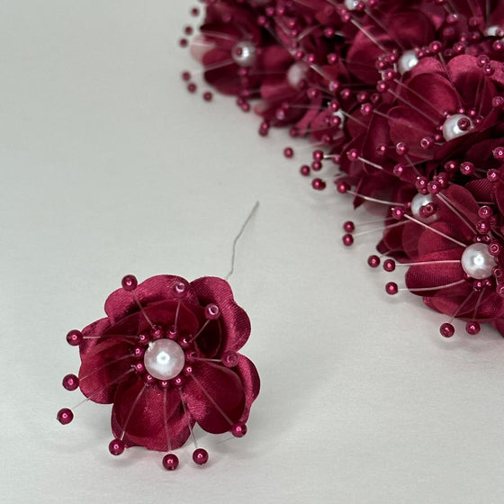 Organza and Satin Flower with Pearl Spray Burgundy (72 Flowers)