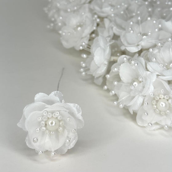 Organza and Satin Flower with Pearl Spray White(72 Flowers)