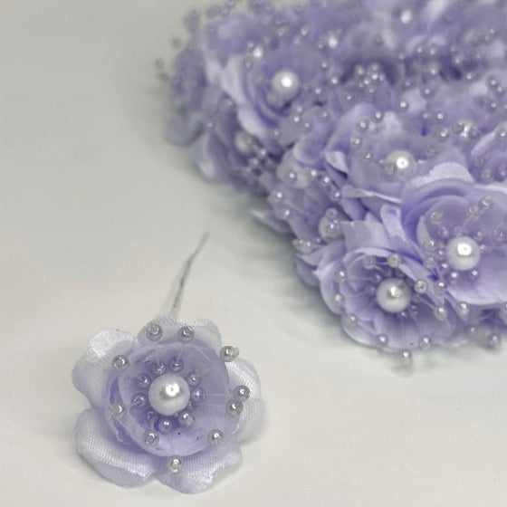 Organza and Satin Flower with Pearl Spray Lavender (72 Flowers)