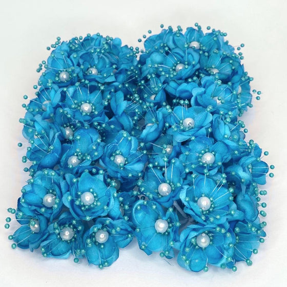 Organza and Satin Flower with Pearl Spray Turquoise(72 Flowers)