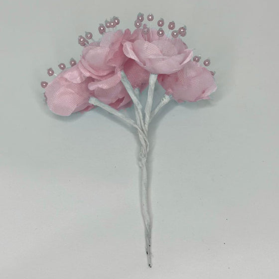 Organza and Satin Flower with Pearl Spray Pink(72 Flowers)