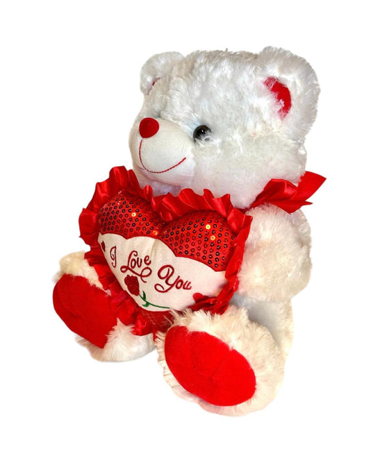 15" White Valentine Singing Bear with "I Love You" Heart (1 piece )