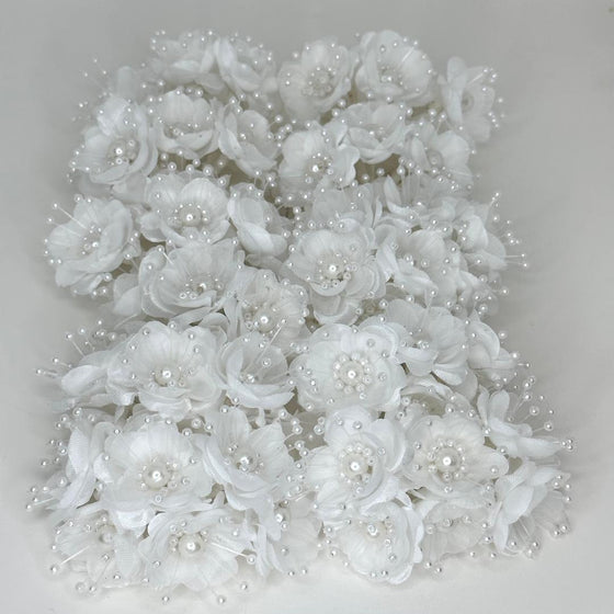 Organza and Satin Flower with Pearl Spray White(72 Flowers)