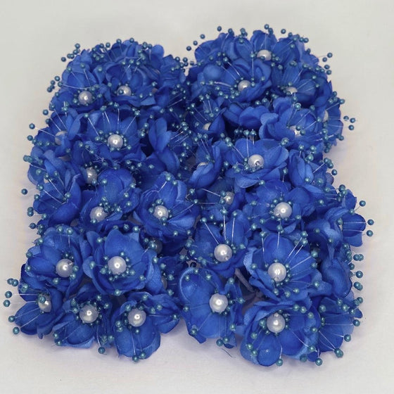 Organza and Satin Flower with Pearl Spray Royal Blue (72 Flowers)