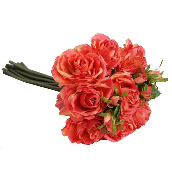 Rose Artificial Silk Flower Bouquet Dark Coral