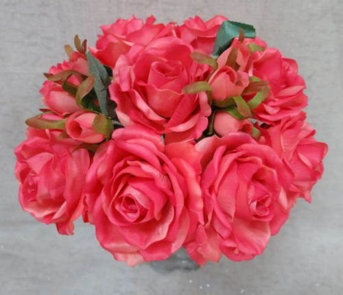 Rose Silk Flower Bouquet Dark Coral 