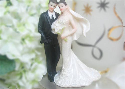 6 Bouquet Poly Resin Wedding Cake Topper Couple (12 Pieces)