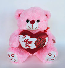  11" Pink Music Bear with I Love You Heart and Light up cheek 