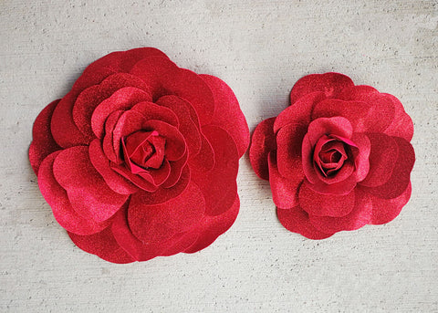 12" & 16" Foam Backdrop Flowers with Glitter Red   (2 Pieces)