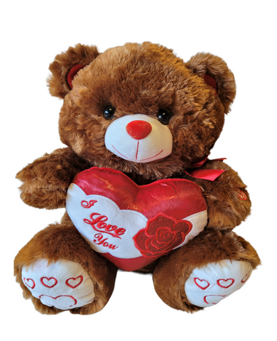 15" Brown Musical Valentine Bear with Glitter Heart and Light up cheek (1 piece)