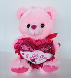 15" Musical Valentine Bear Pink with I Love You Heart and Light up cheek (6 Pieces)