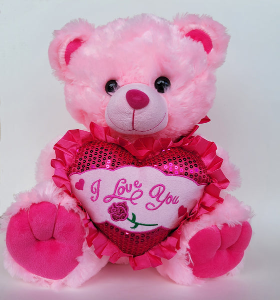 6 Pieces 15" Musical Valentine Bear Pink with I Love You Heart and Light up cheek