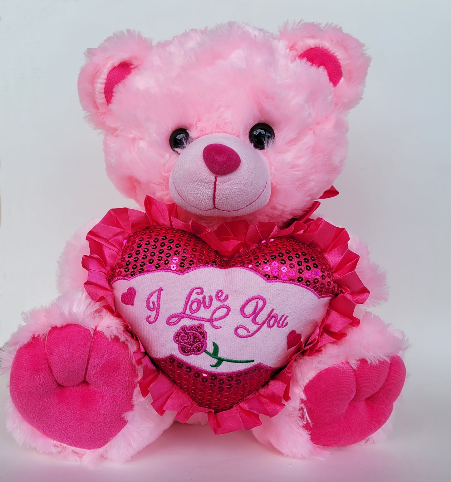 15" Valentines Bear with Heart of I Love You & Music Pink