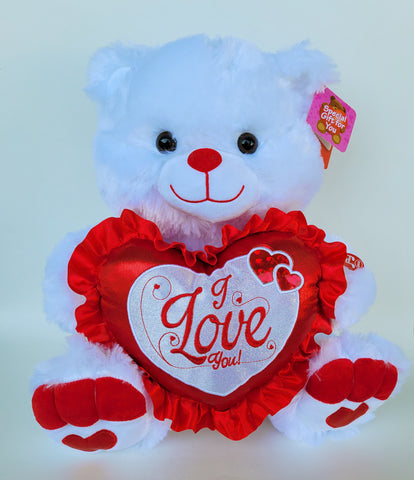 15" Musical Valentine Bear White with I Love You Heart and Light up cheek(1 piece)