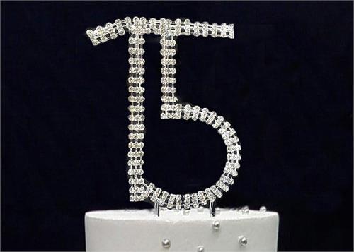 5-1/8" Large Number 15 Rhinestone Quinceanera Cake Topper Silver