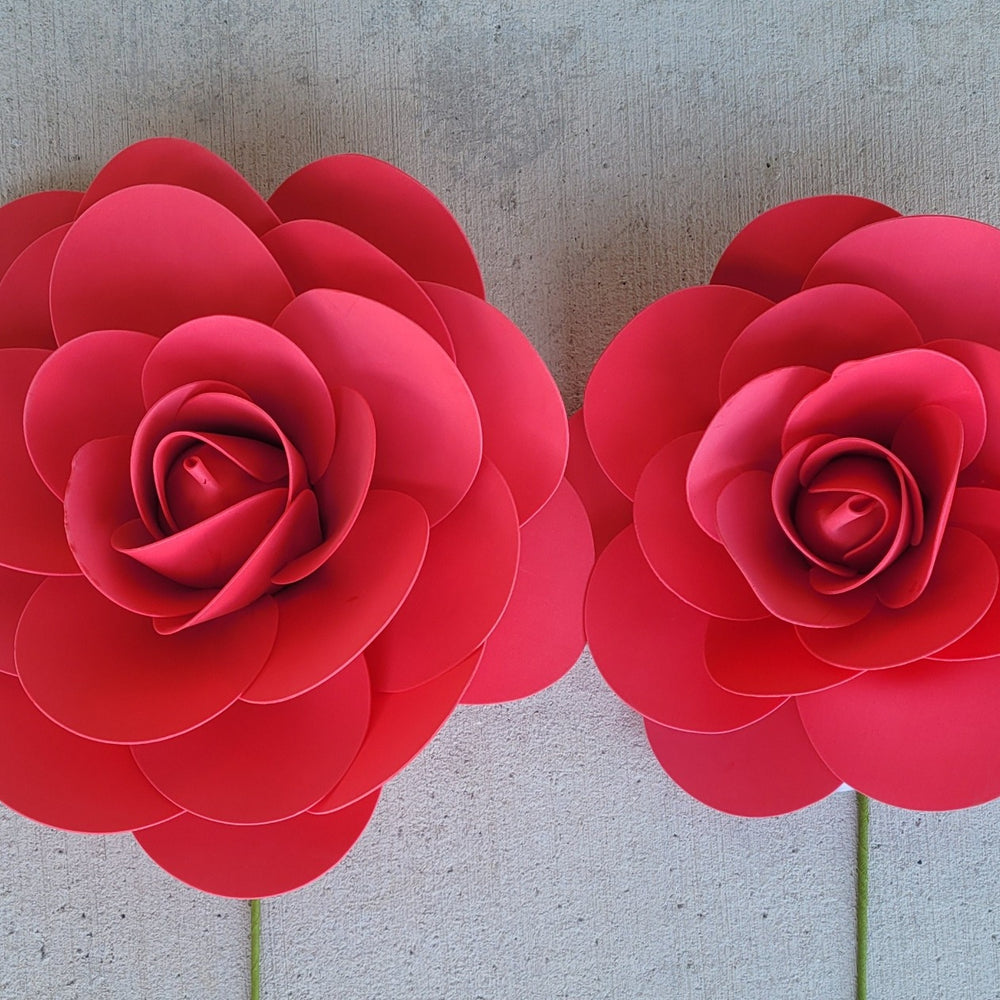 13" & 16" Foam Backdrop Flowers with Stick for Beautiful Room Wall Decoration Red (2 Pieces)
