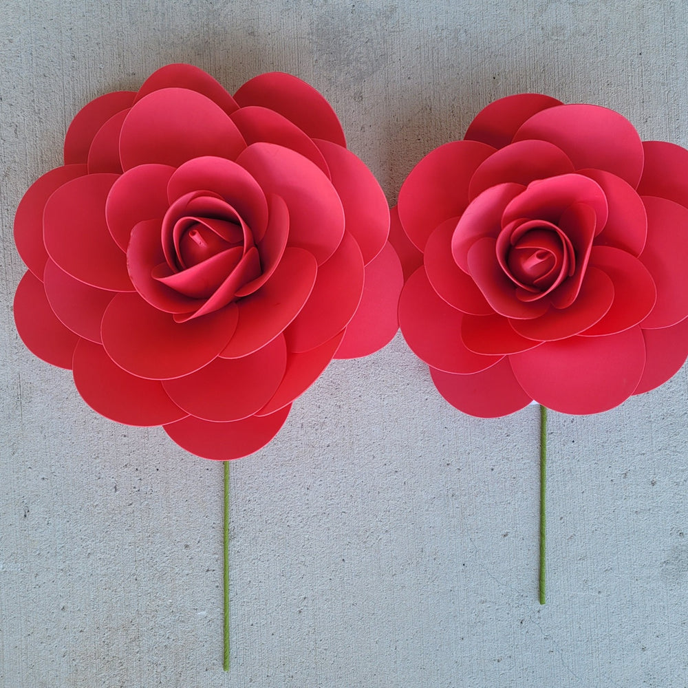 13" & 16" Foam Backdrop Flowers with Stick for Beautiful Room Wall Decoration Red (2 Pieces)1