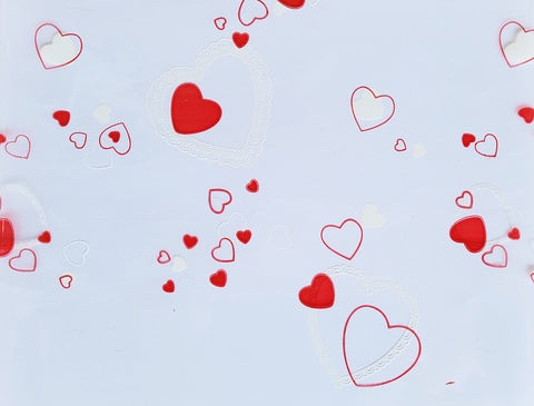 40" x 100 Ft Big Red and White Hearts Valentines Clear Printed Cellophane Paper (1 Roll)