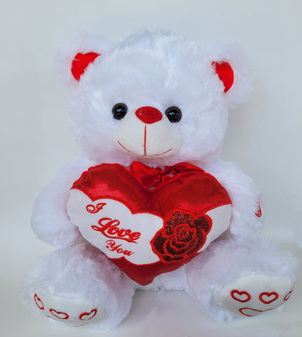 15" White Musical Bear with I Love You Heart and Light up cheek (6 Pieces) 