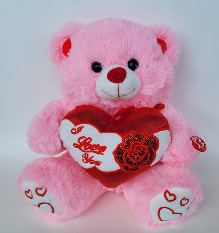 11" Pink Musical Bear with I Love You Heart and Light up cheek (12 Pieces) 