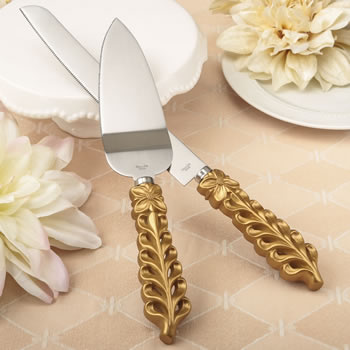 Gold Lattice Botanical Stainless Steel Cake Knife & Server Set