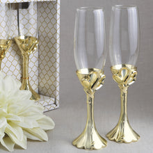 Gold Double Hearts Design Champagne Flute Set
