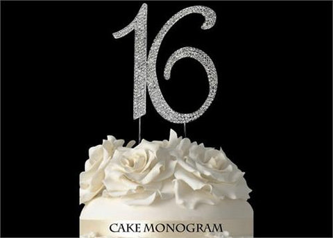 4-1/2" Large Number 16 Rhinestone Sweet 16 Cake Topper Silver