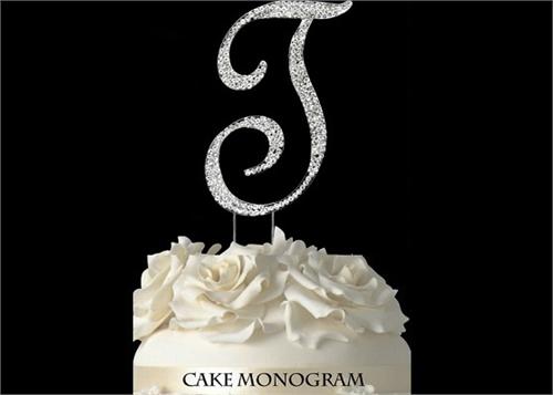 4-1/2" Large Letter T Rhinestone Cake Topper Silver