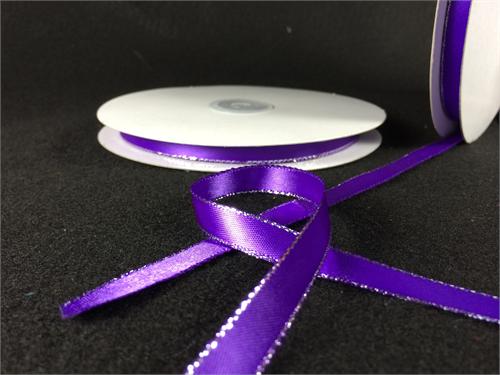  3/8" Double Face Satin Ribbon with Silver Edge Purple 50 Yards