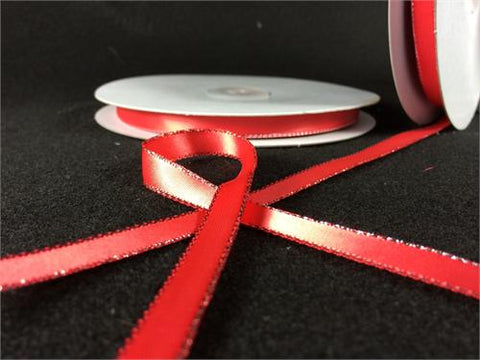 3/8" Double Face Satin Ribbon with Silver edge Coral 50 Yards